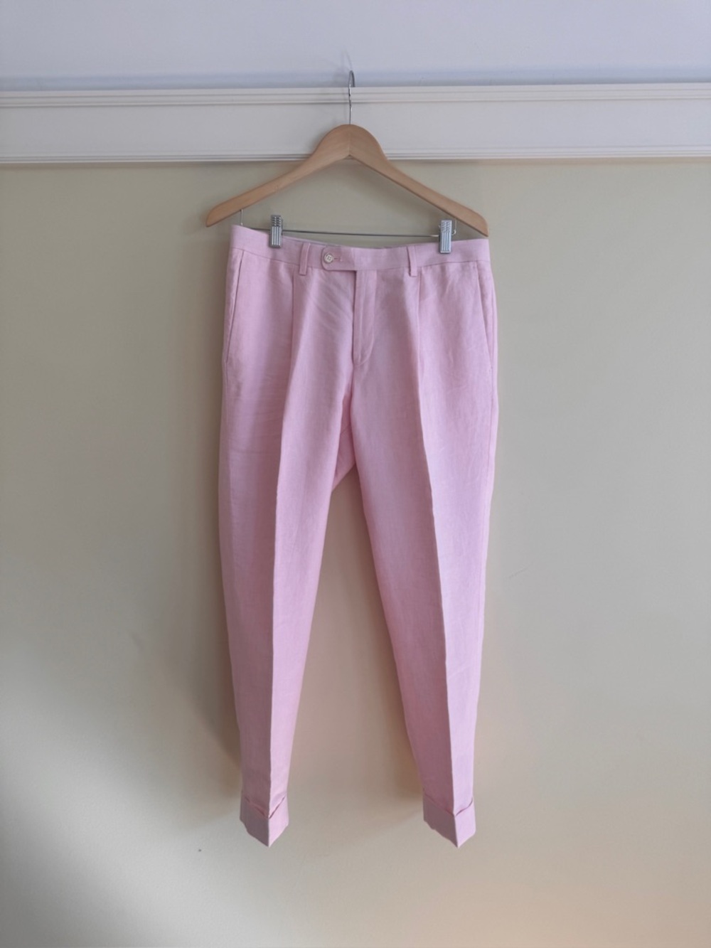 Tallia Men’s Pink Linen Dress Pants Cuffed Trousers Size 33W x 30L